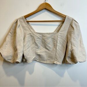 Miou Muse Tropic Zest Puff Sleeve Crop Top Natural